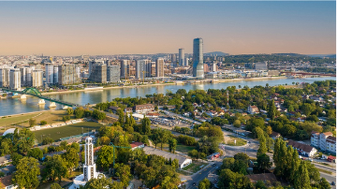 Aerial view of the Belgrade riverfront